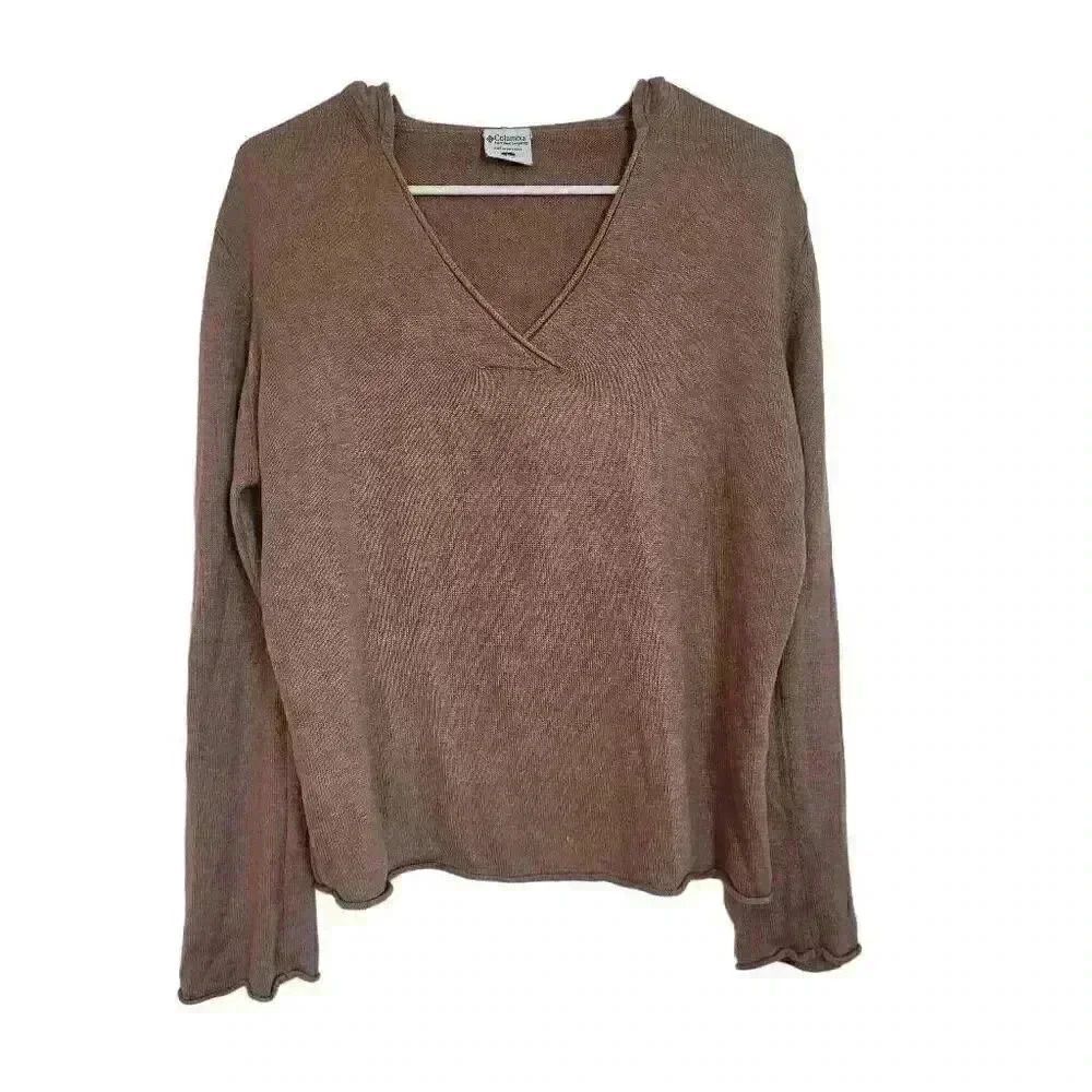 Columbia Women's Tan Acrylic & Cotton Knit Sweater Hoodie